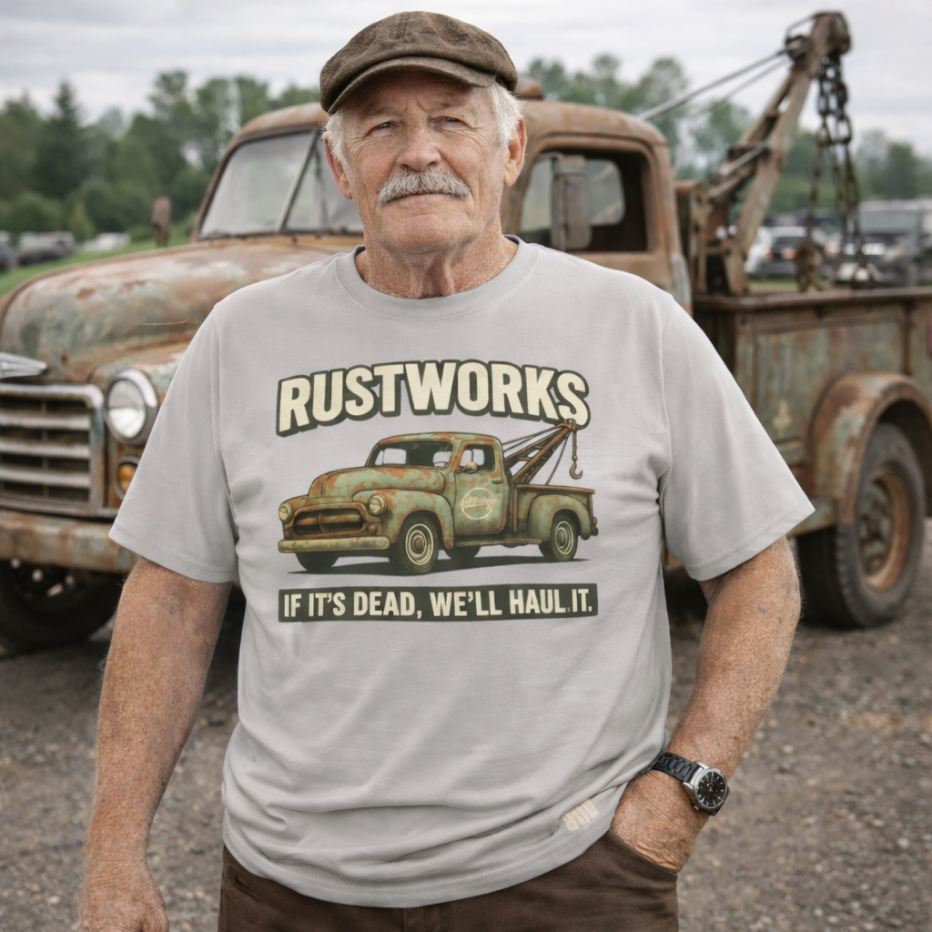 Rustworks Tow Truck T-Shirt – “If It’s Dead, We’ll Haul It” (ABHA05)