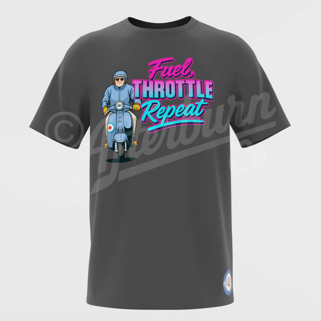 Fuel Throttle Repeat T-Shirt | Retro Scooter Speed Culture Tee (ABRD01)