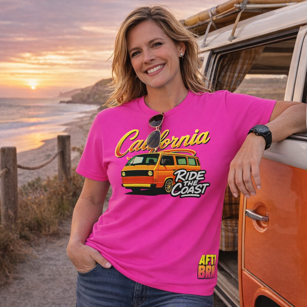 California Ride the Coast – Retro Glitch Van T-Shirt (ABVL04)