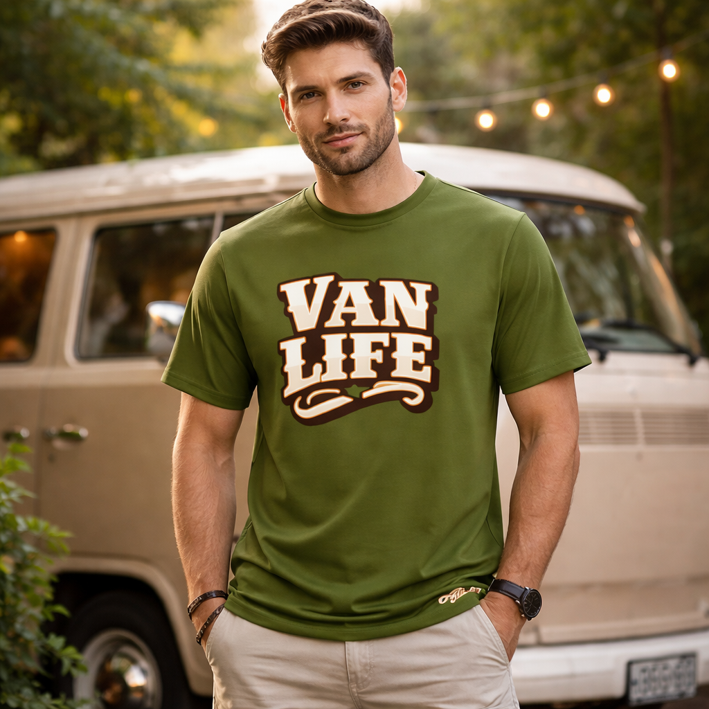 Van Life Typography T-Shirt – Adventure Camper Lifestyle Tee (ABVL08)