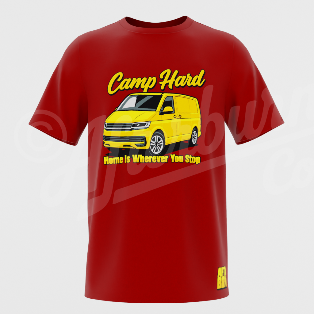 Camp Hard – Van Life Camper T-Shirt | Home Is Wherever You Stop (ABVL16)