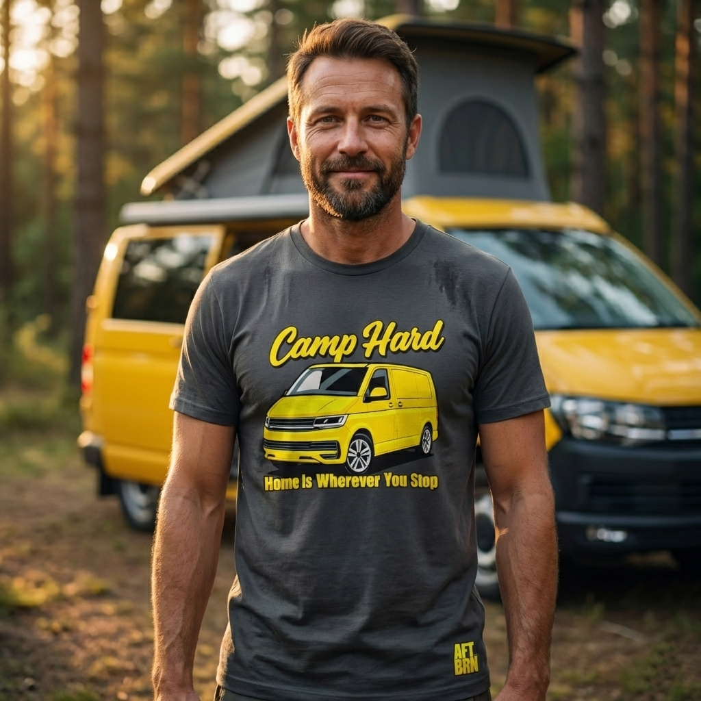 Camp Hard – Van Life Camper T-Shirt | Home Is Wherever You Stop (ABVL16)